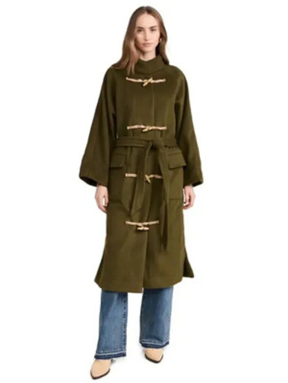 NEW, FREE PEOPLE Alma longline duffle coat in Beech Size L  #C4856
